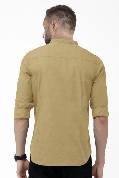 Dark Khaki Mandarin Collar Premium Oxford Cotton Shirt