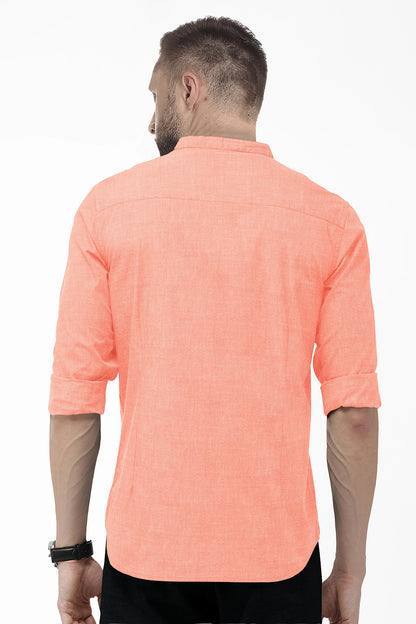 Celosia Orange Mandarin Collar Plain Oxford Cotton Formal Shirt