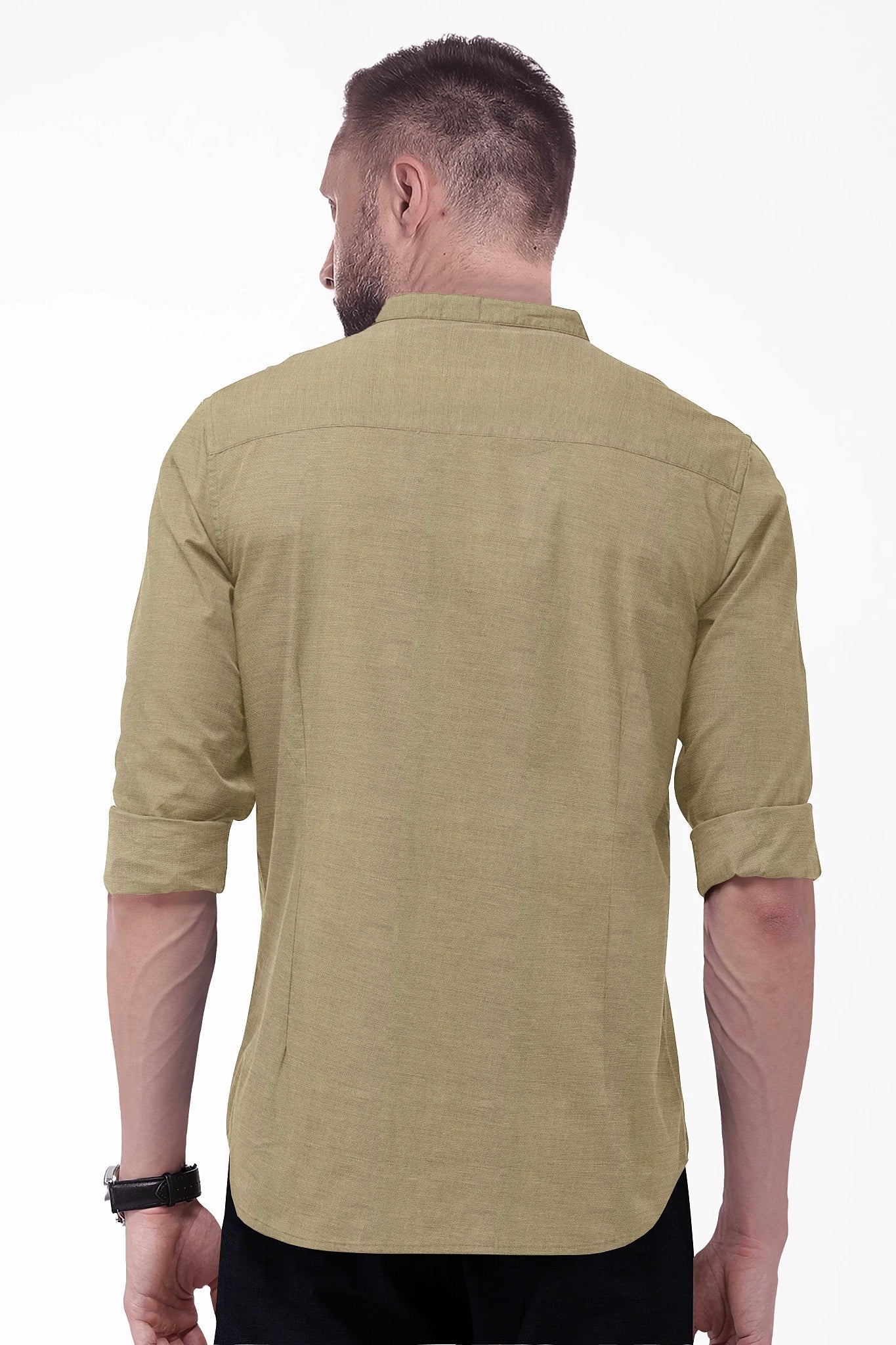 Tan Khaki Mandarin Collar Luxurious Linen Shirt