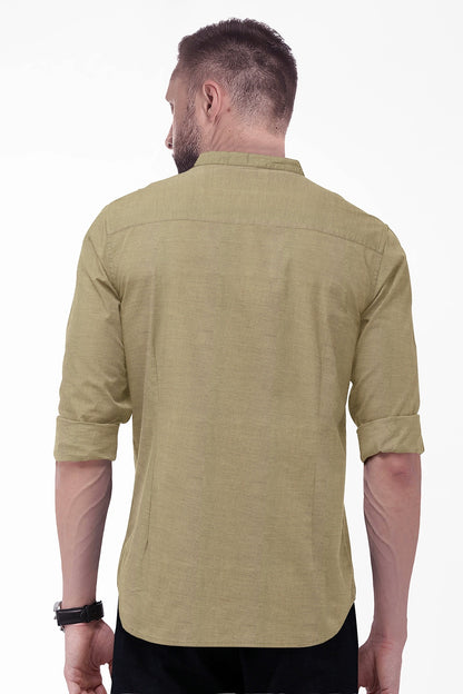 Tan Khaki Mandarin Collar Luxurious Linen Shirt