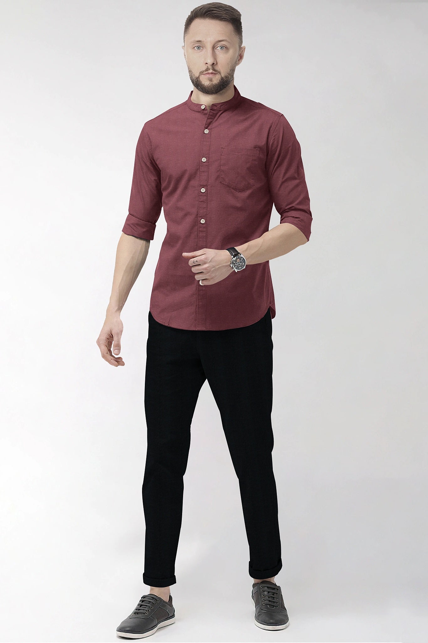 Cinnabar Brown Mandarin Luxurious Linen Shirt