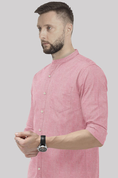 Persian Red and White Mandarin Collar Oxford Plain Cotton Shirt