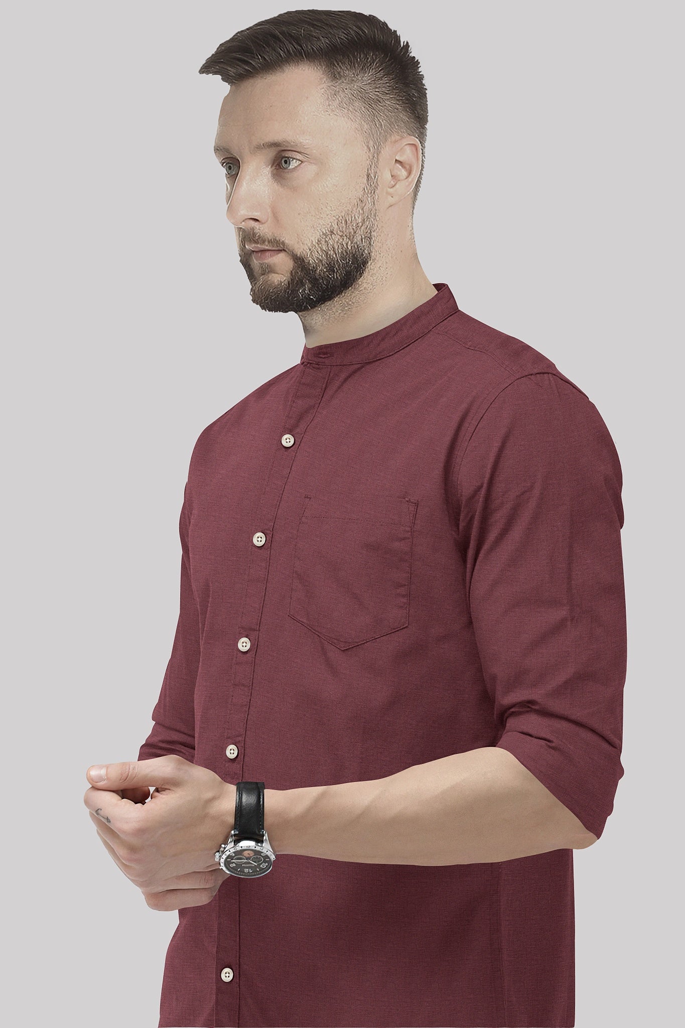 Cinnabar Brown Mandarin Luxurious Linen Shirt
