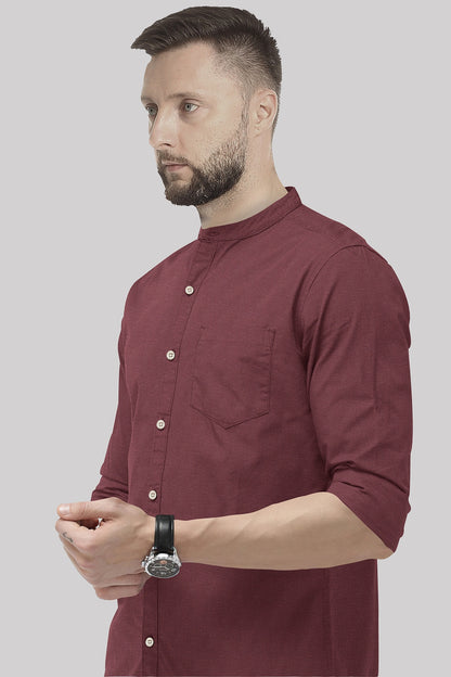 Cinnabar Brown Mandarin Luxurious Linen Shirt