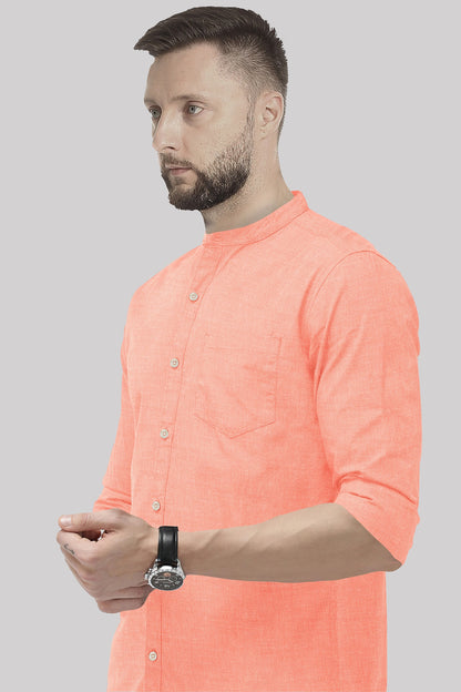 Celosia Orange Mandarin Collar Plain Oxford Cotton Formal Shirt