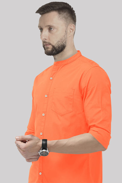 Persimmon Orange Mandarin Collar Giza Cotton Shirt