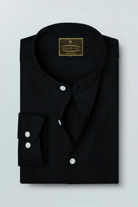 Jade Black Mandarin Collar Luxurious Linen Shirt