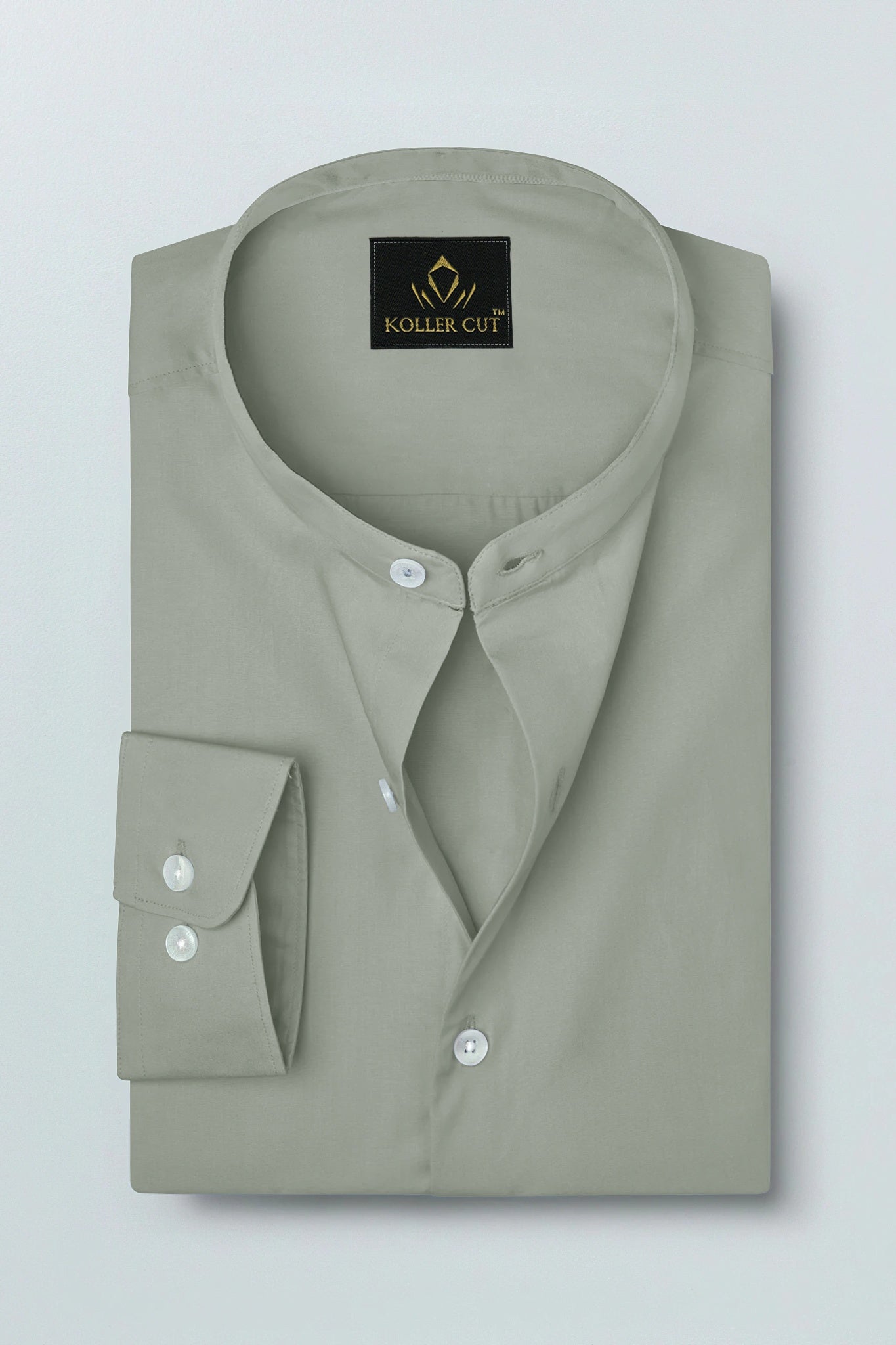 Mantle Green Mandarin Collar Giza Cotton Shirt