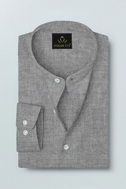 Ebony Black Mandarin Collar Plain Oxford Cotton Formal Shirt