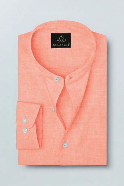 Celosia Orange Mandarin Collar Plain Oxford Cotton Formal Shirt