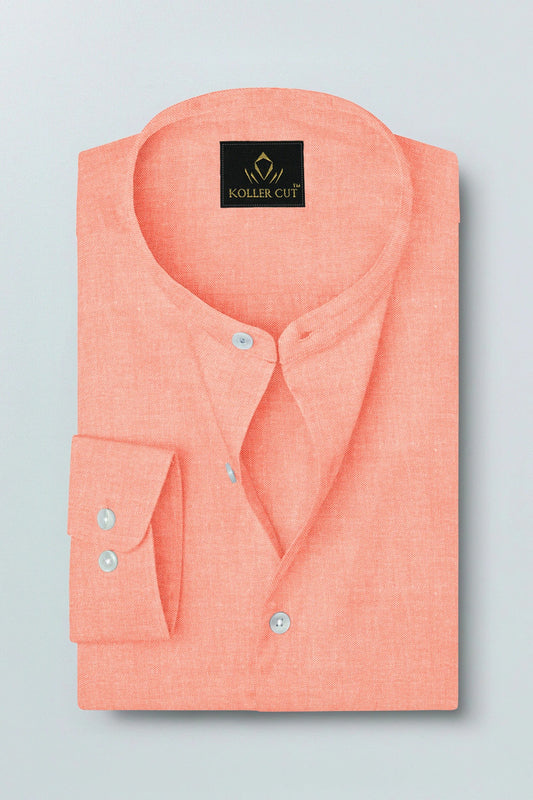 Celosia Orange Mandarin Collar Plain Oxford Cotton Formal Shirt