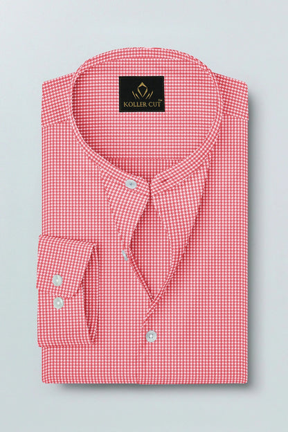 Poinsettia Red and White Ninja Shuriken Printed Mandarin Collar Cotton Shirt