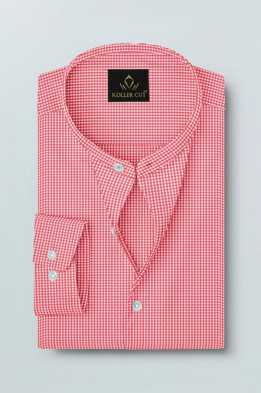 Poinsettia Red and White Ninja Shuriken Printed Mandarin Collar Cotton Shirt