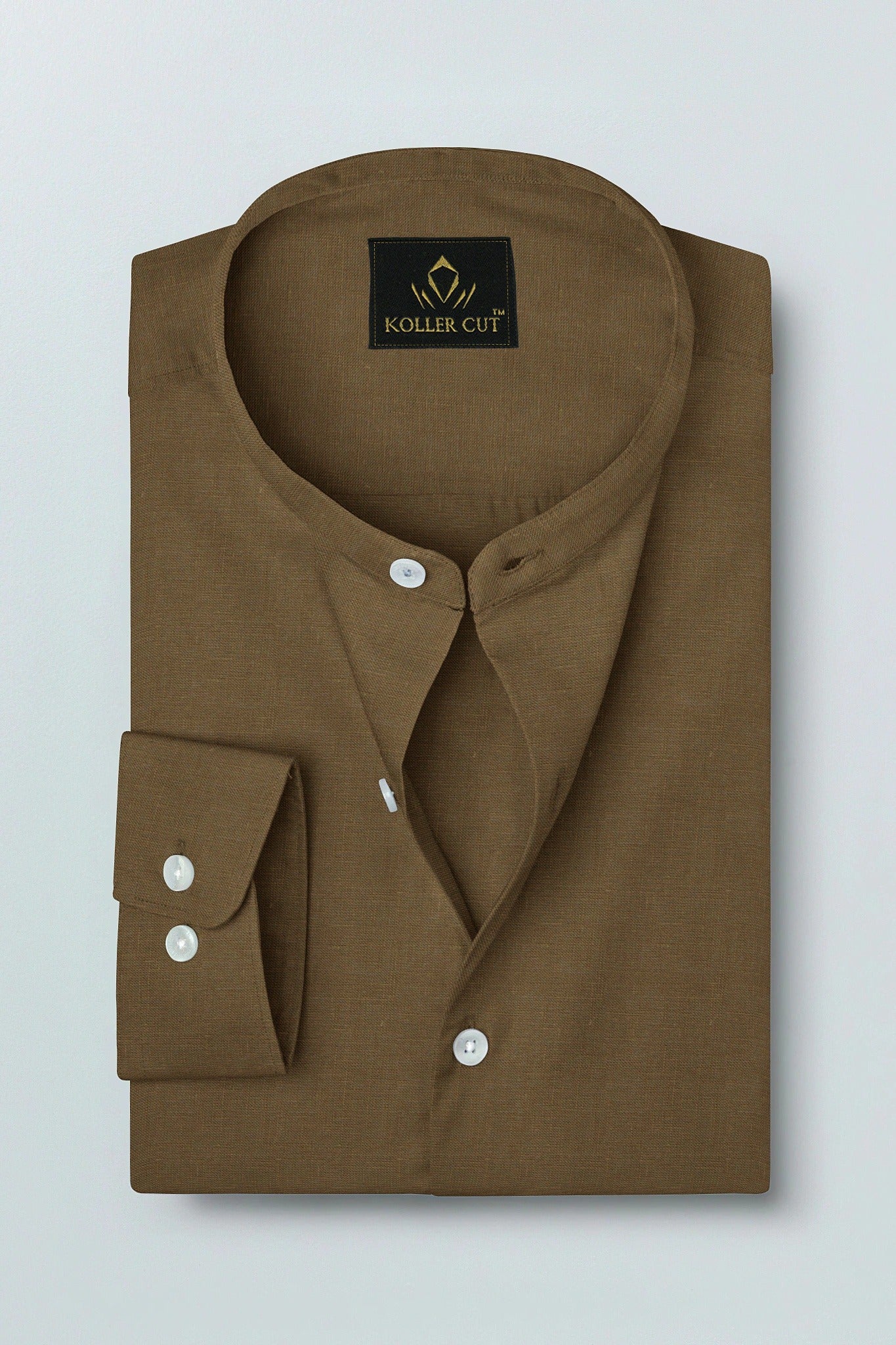 Chamoisee Brown Mandarin Collar Luxurious Linen Shirt