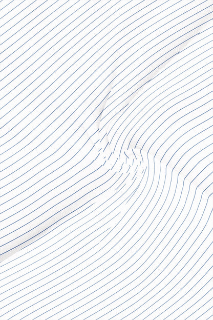 White and Dodger Blue Pin Stripes Mandarin Collar Cotton Shirt