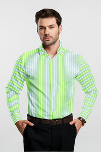 White with Lime Green and Sapphire Blue Regimental Stripes Cotton Shirt