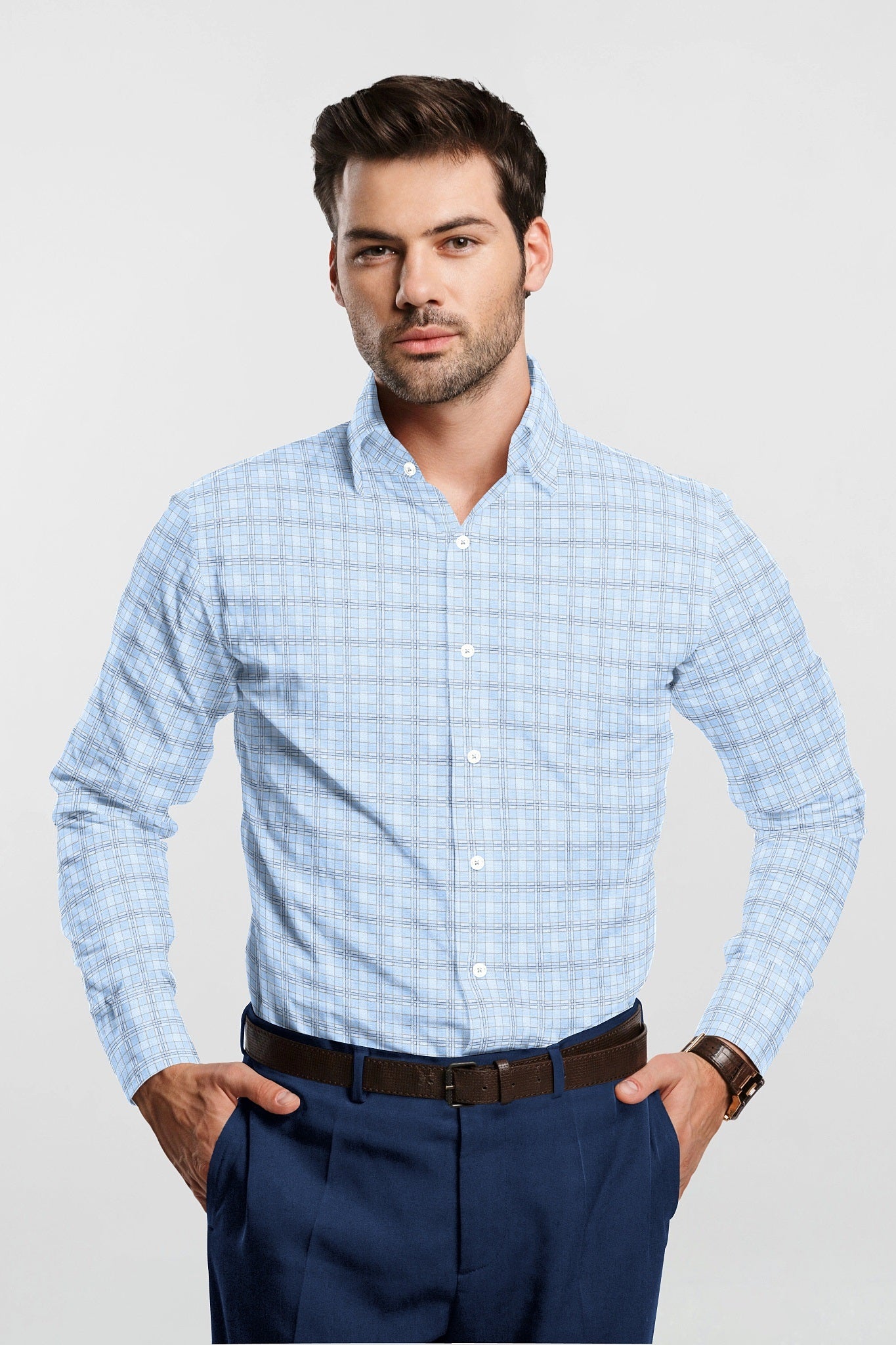 Omphalodes Blue and Monaco Blue Checks Egyptian Giza Cotton Shirt