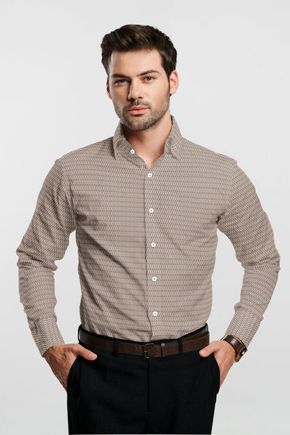 Roebuck Brown and White Diamond Checks Dobby Textured Print Cotton Shirt