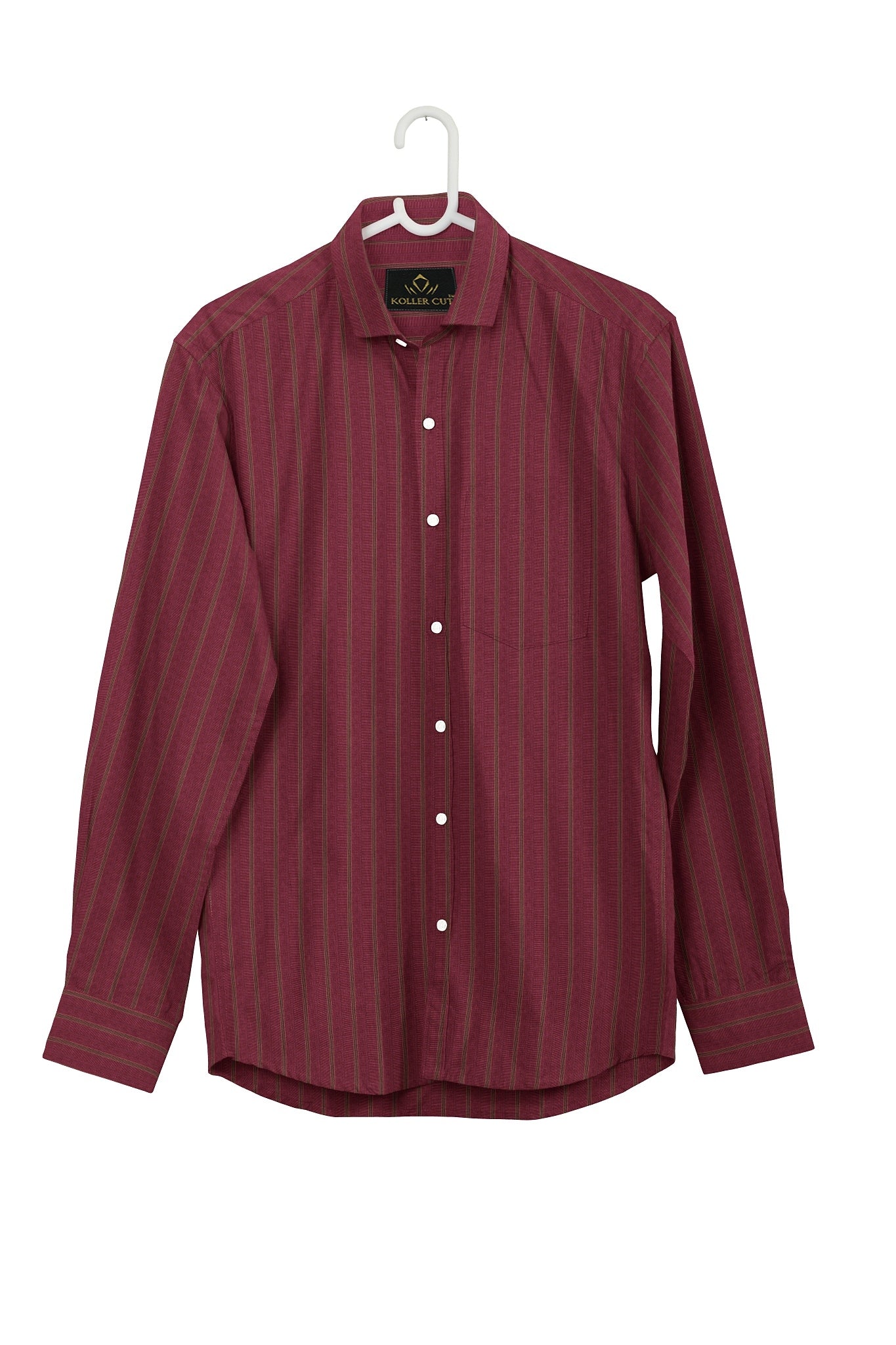 Cranberry Red with Umber Brown and Banana Yellow Jacquard Stripes Egyptian Giza Cotton Shirt