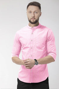 Pink Mandarin Collar Luxurious Linen Shirt