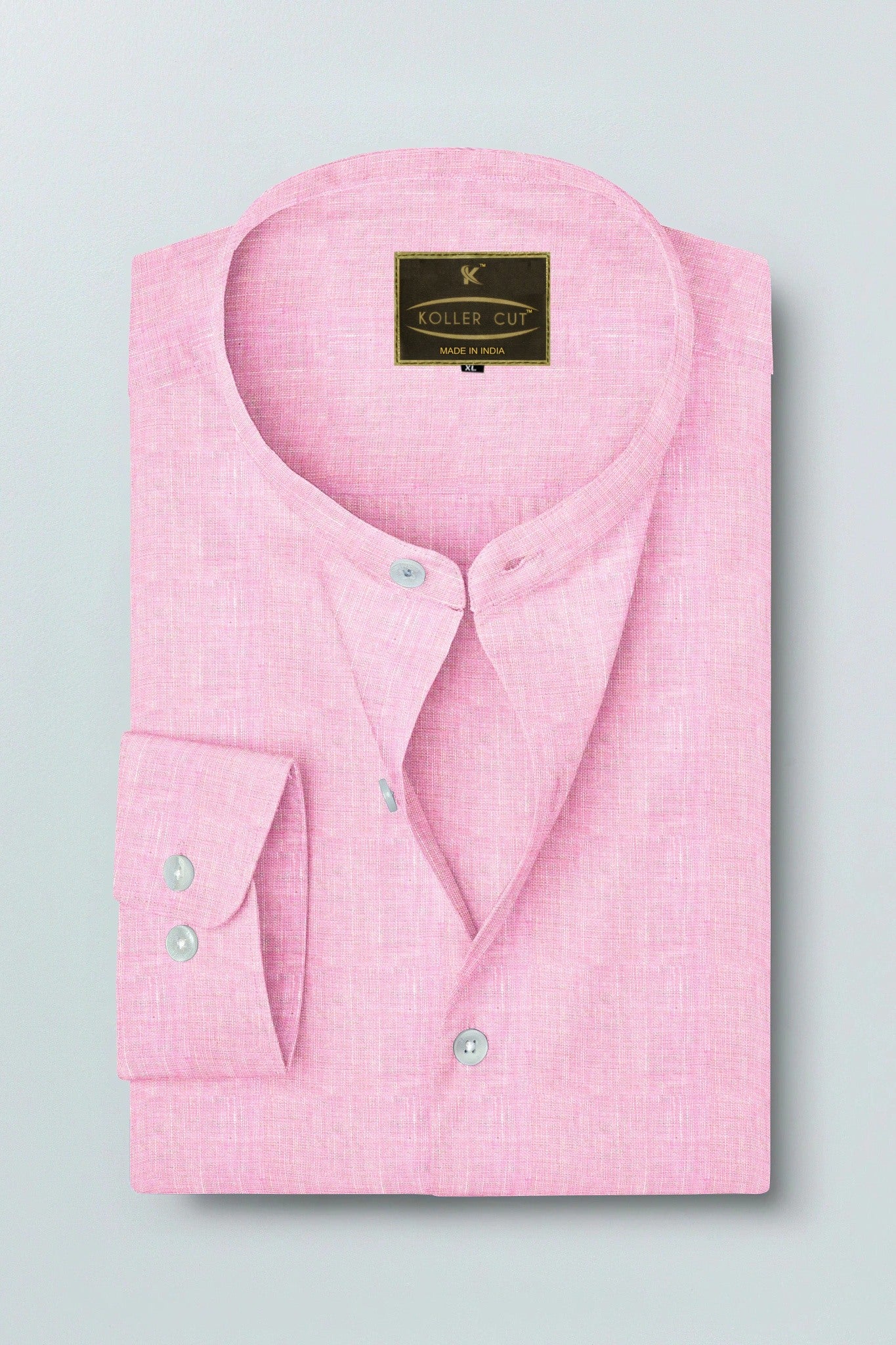 Pink Mandarin Collar Luxurious Linen Shirt