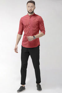 Raspberry Red Mandarin Collar Luxurious Linen Shirt