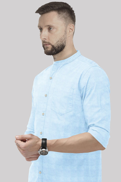 Blizzard Blue Mandarin Collar Luxurious Linen Shirt