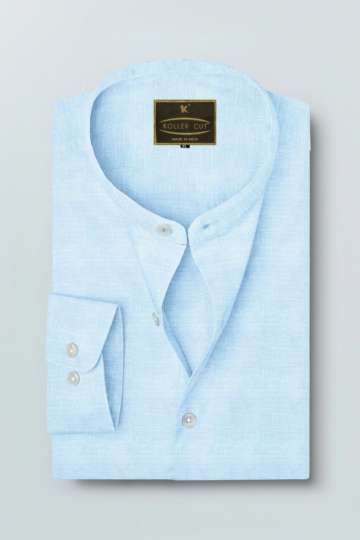 Blizzard Blue Mandarin Collar Luxurious Linen Shirt