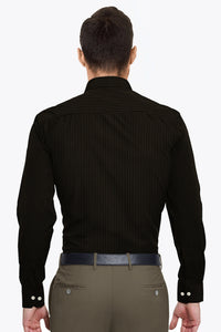 Oil Black with Tortilla Brown Pinstripes Men's Cotton Shirt