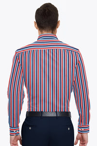 Crimson Red with Electric Blue and Astros Navy Blue Multicolor Stripes Premium  Cotton Shirt