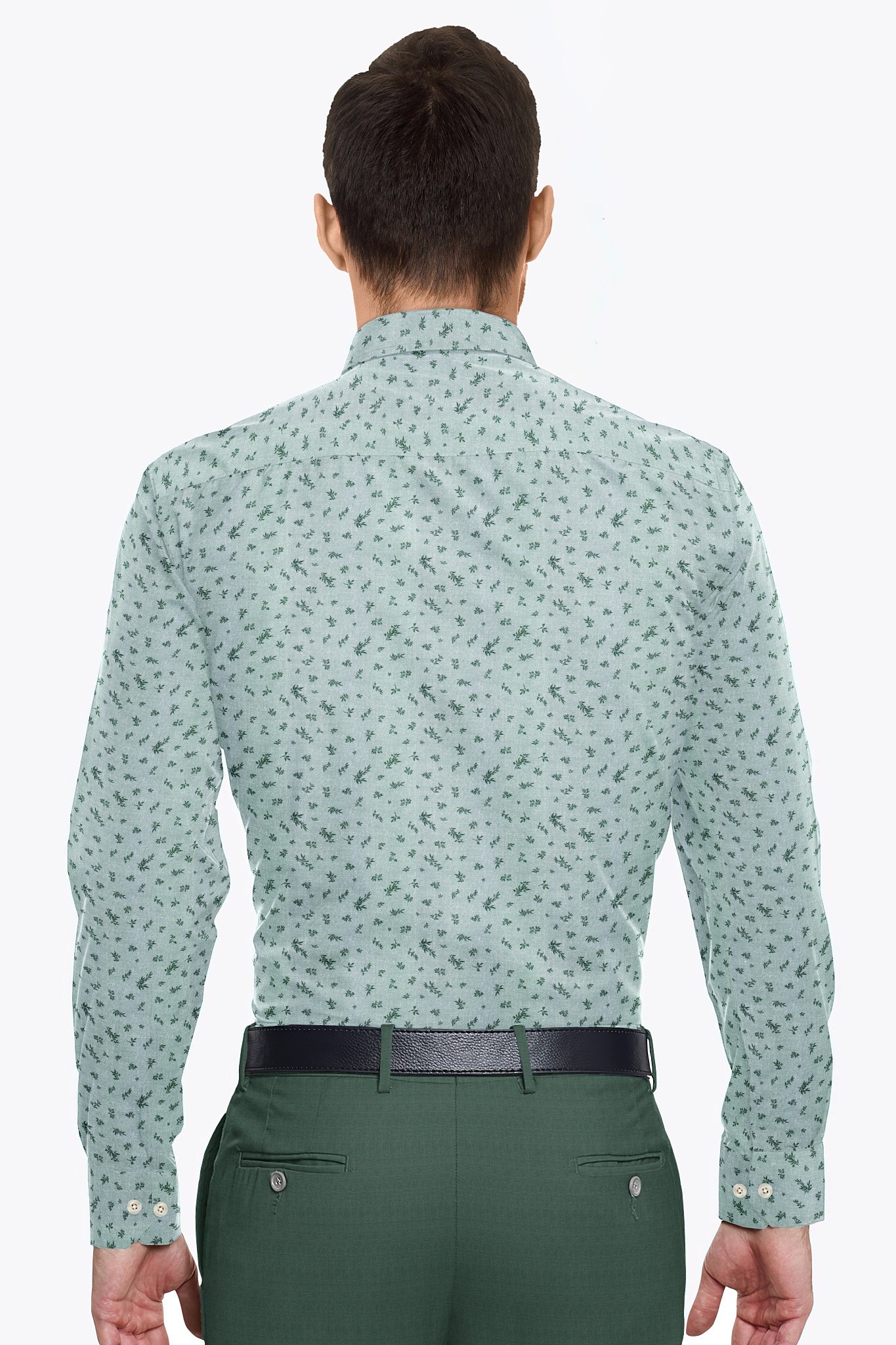 Pine Green with Pine Green Leaf Printed Mens Giza Cotton Shirt