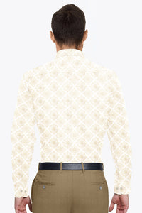 White with Golden Motif Printed Cotton Shirt
