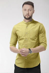 Dark Khaki Mandarin collar Luxurious Linen Shirt
