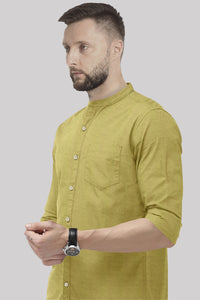 Dark Khaki Mandarin collar Luxurious Linen Shirt