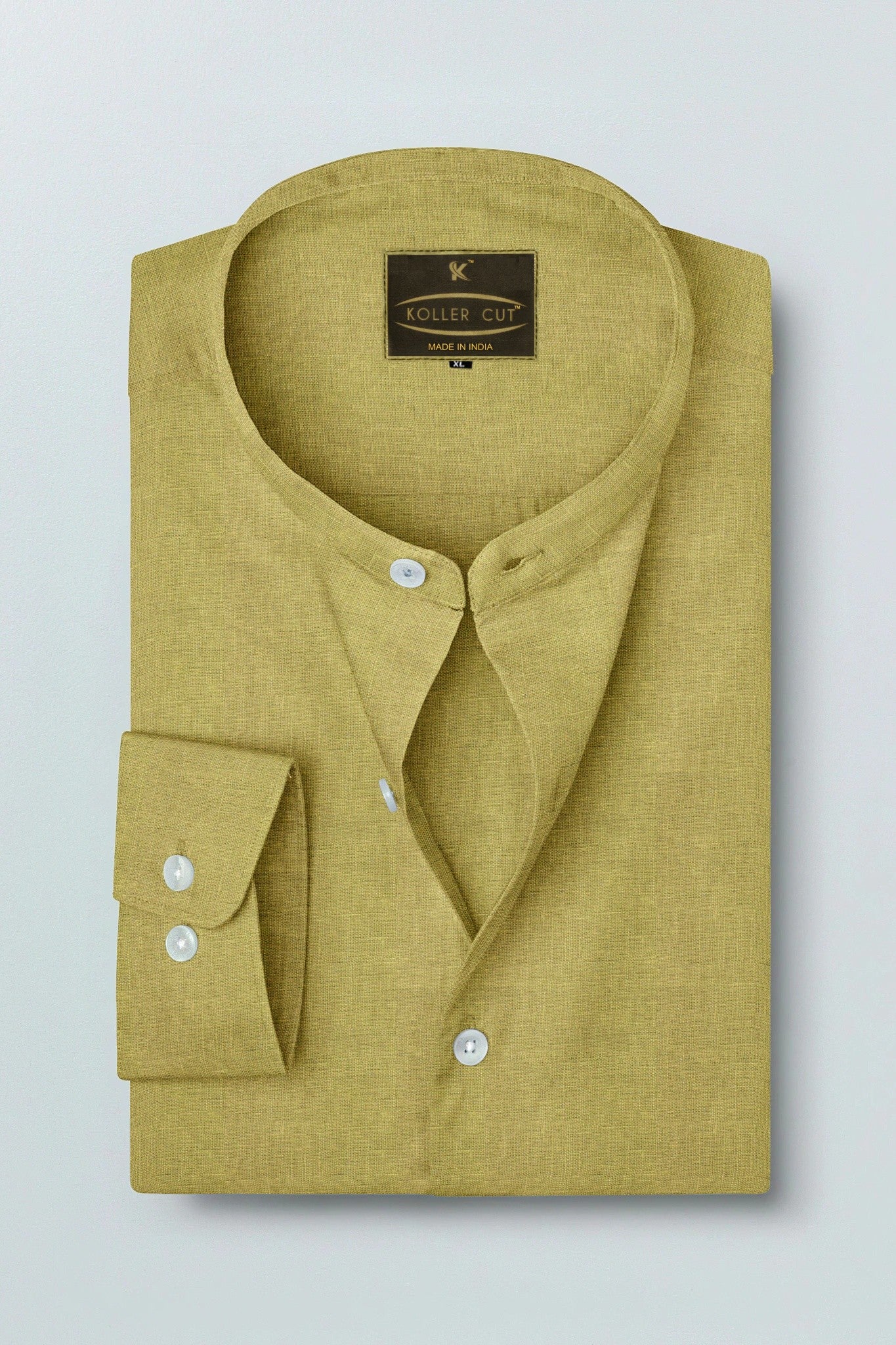 Dark Khaki Mandrin collar Luxurious Linen Shirt