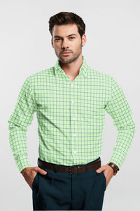 Pistachio Green and Legion Blue Jacquard Windowpane Checks Premium Cotton Shirt