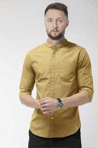 Dijon Mustard Mandarin Collar Luxurious Linen Shirt