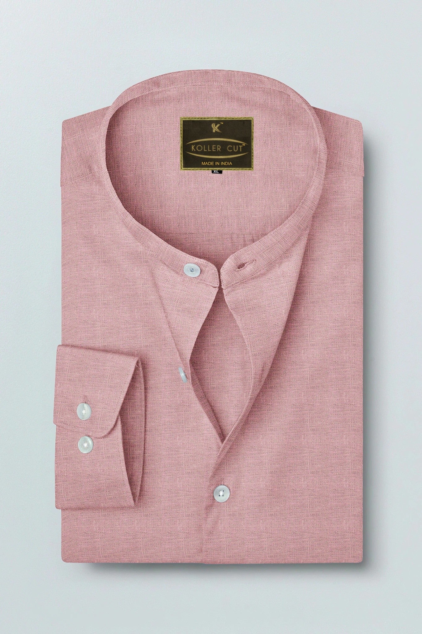 Millennial Pink Mandarin Collar Luxurious Linen Shirt