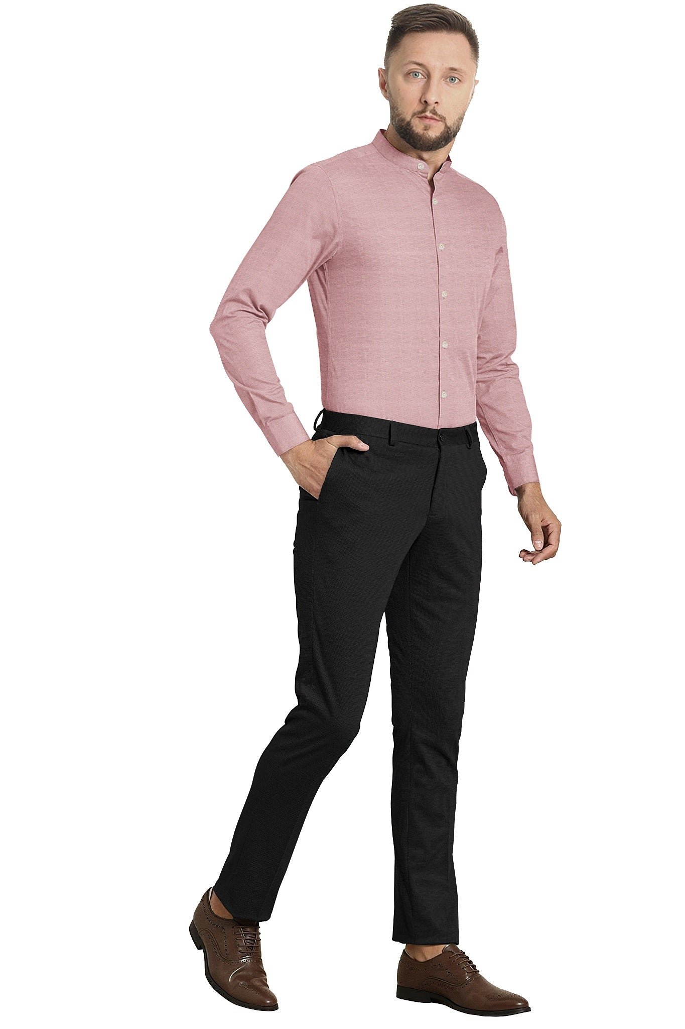 Millennial Pink Mandarin Collar Luxurious Linen Shirt