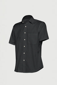 Black with Beige and Faded Denim Blue Checks Cotton Shirt