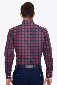 Auburn Red with Cyprus Blue and Royal Blue Checks Premium Cotton Shirt