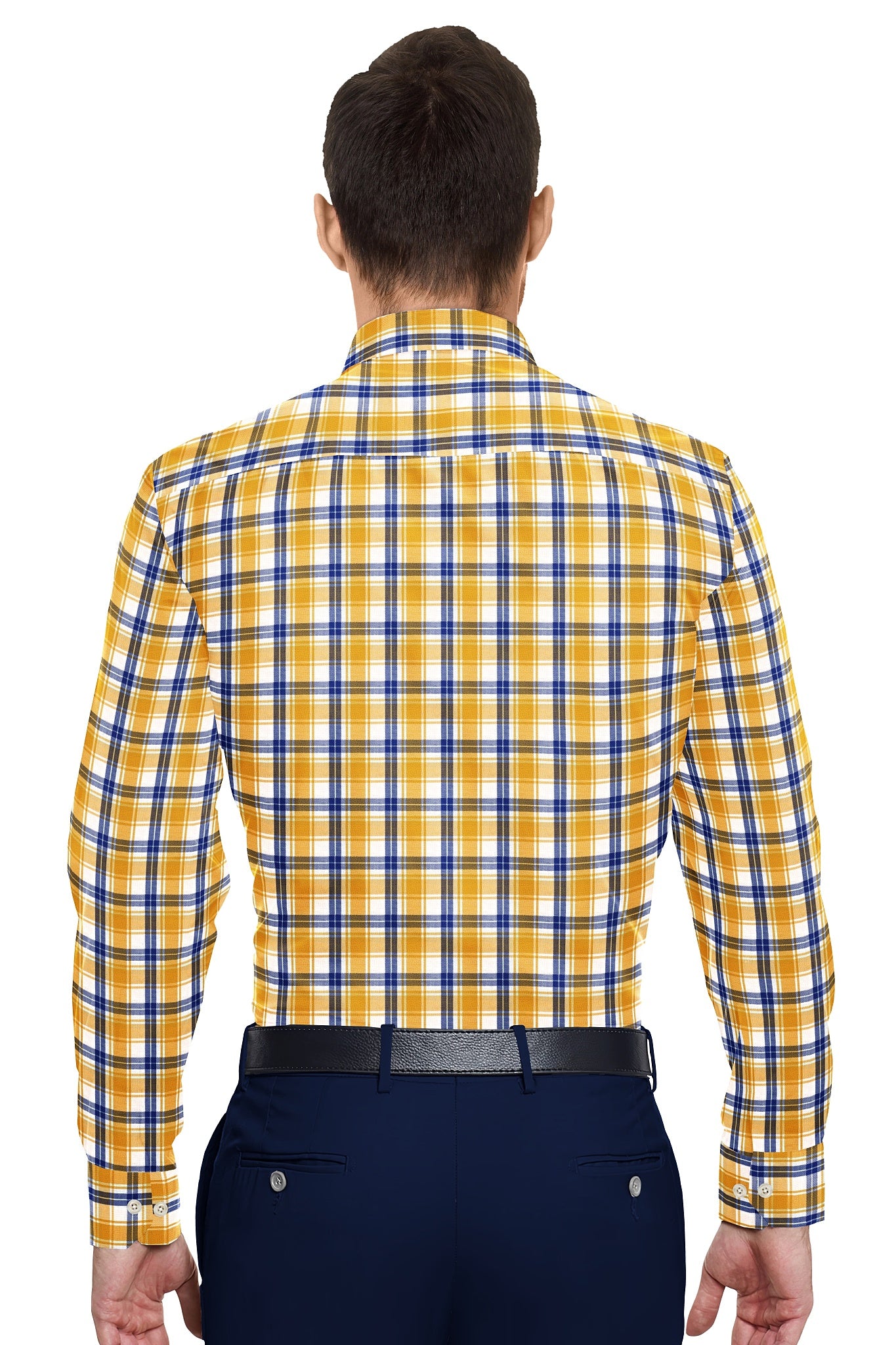 White with Zinnia Yellow and Limoges Blue Checks Cotton Shirt