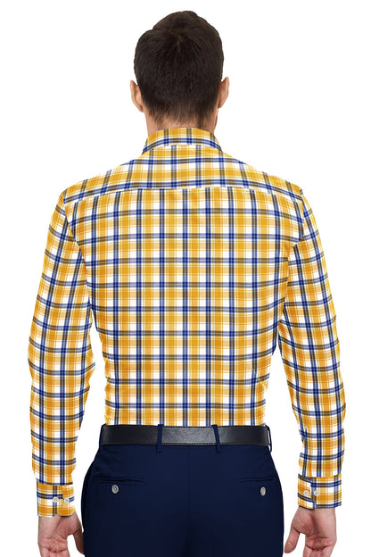 White with Zinnia Yellow and Limoges Blue Checks Cotton Shirt