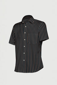 Charcoal Black and Apricot Orange  Wide Pinstripes Cotton Shirt