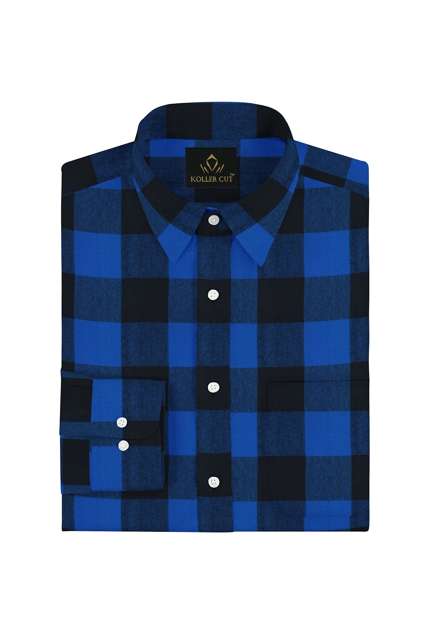 Endeavour Blue with Jade Black Buffalo Checked Flannel Shirt