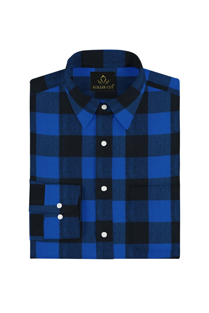 Endeavour Blue with Jade Black Buffalo Checked Flannel Shirt