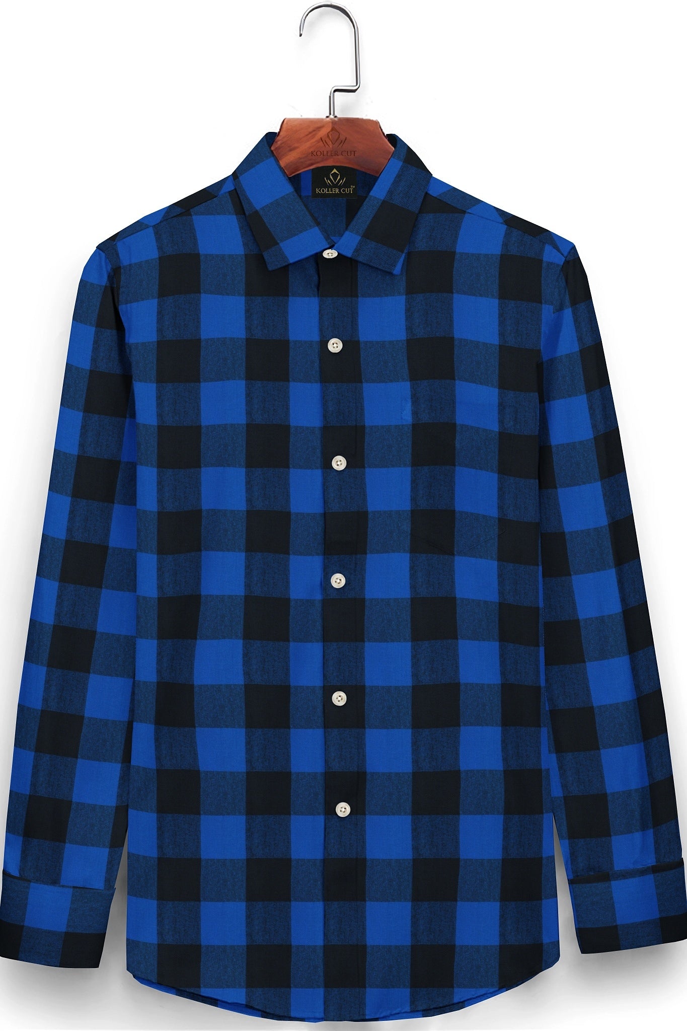 Endeavour Blue with Jade Black Buffalo Checked Flannel Shirt