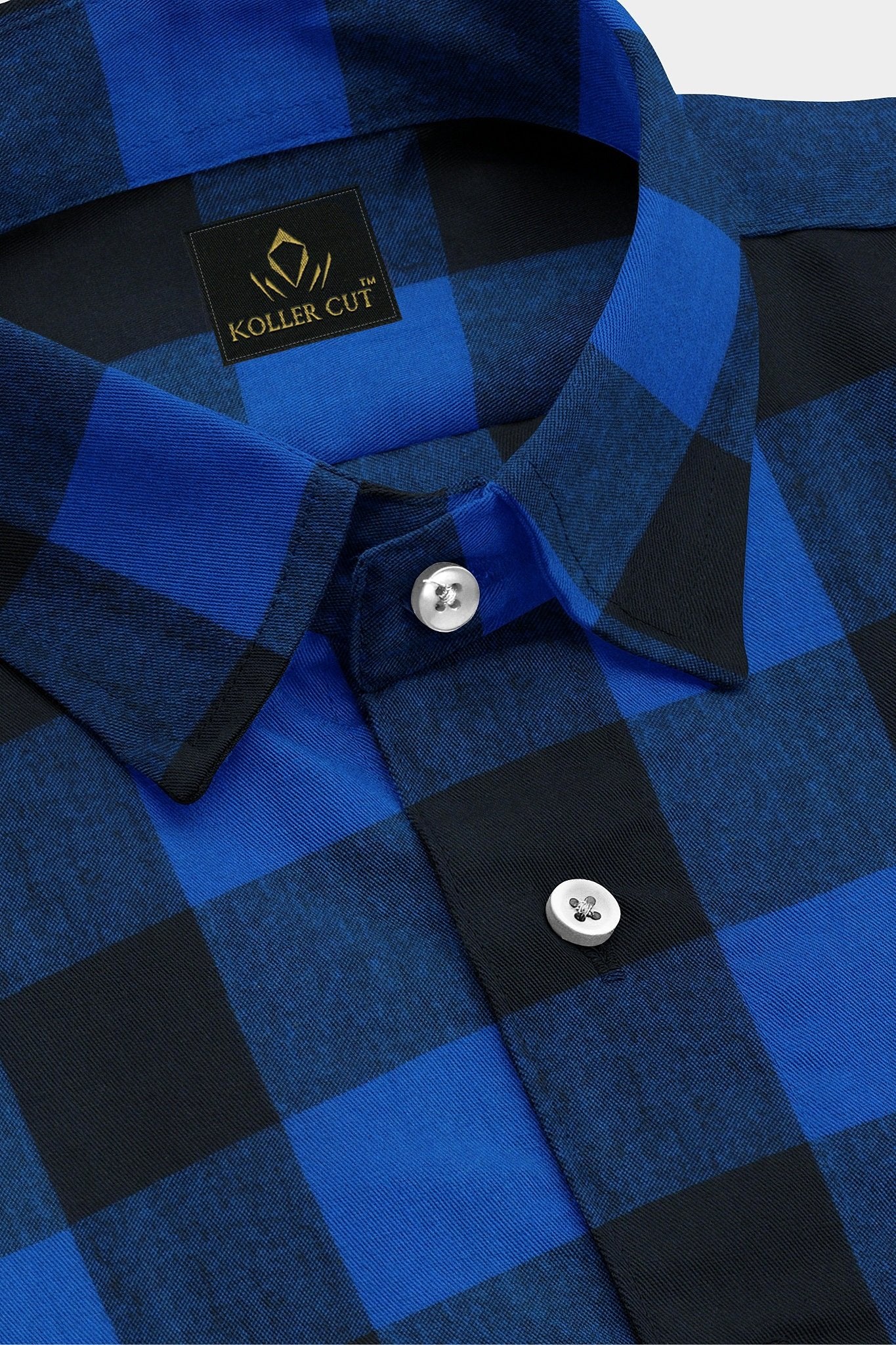 Endeavour Blue with Jade Black Buffalo Checked Flannel Shirt