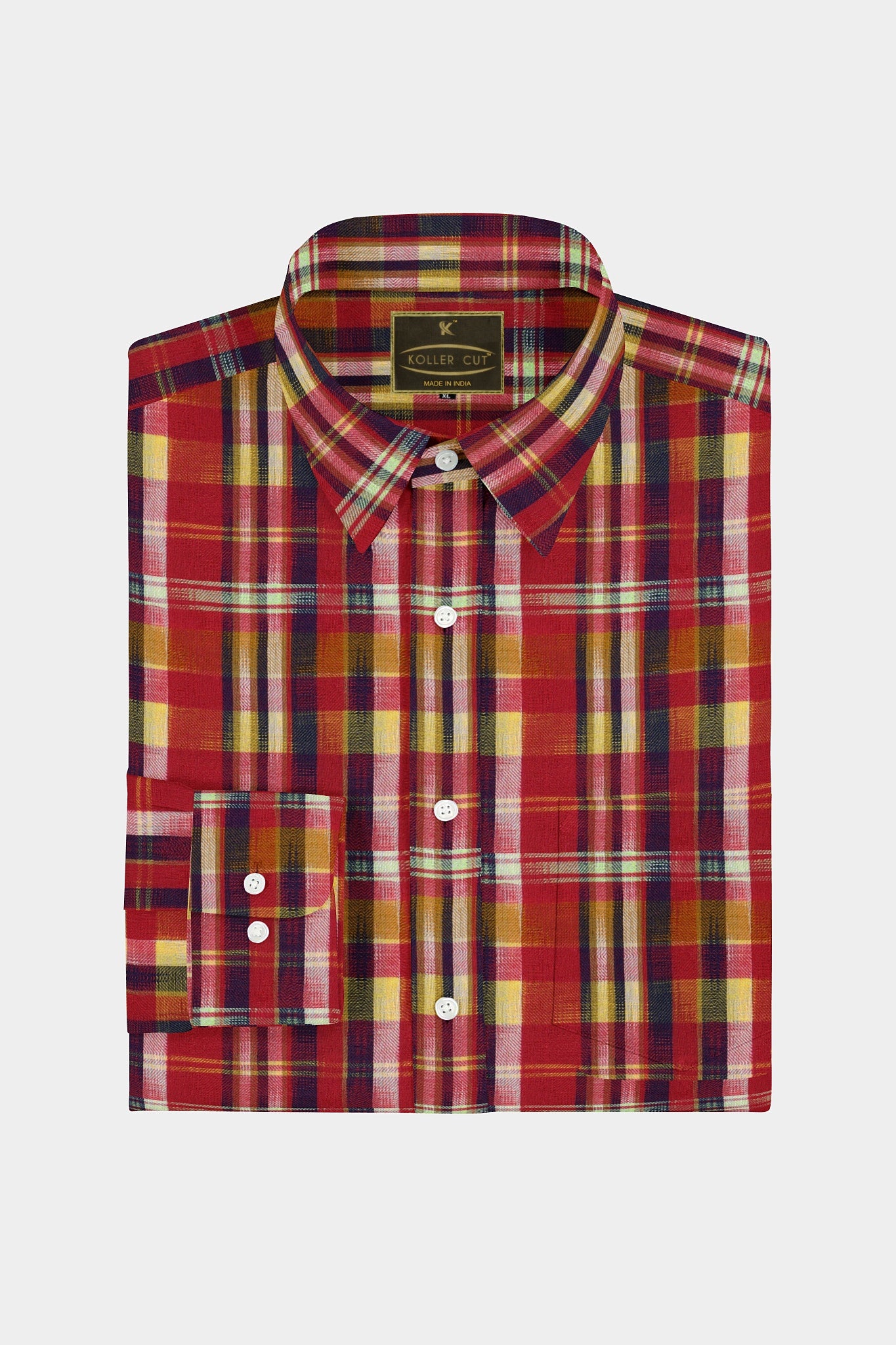 Burgundy Red with Yellow and Blue Checks Organic Cotton Flannel Shirt