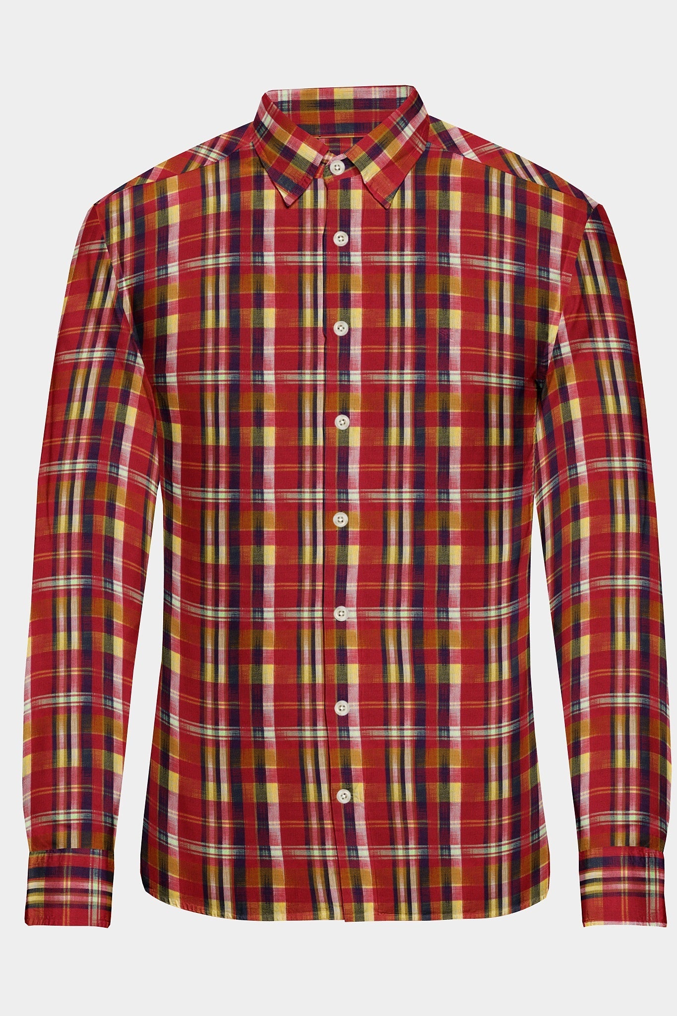 Burgundy Red with Yellow and Blue Checks Organic Cotton Flannel Shirt